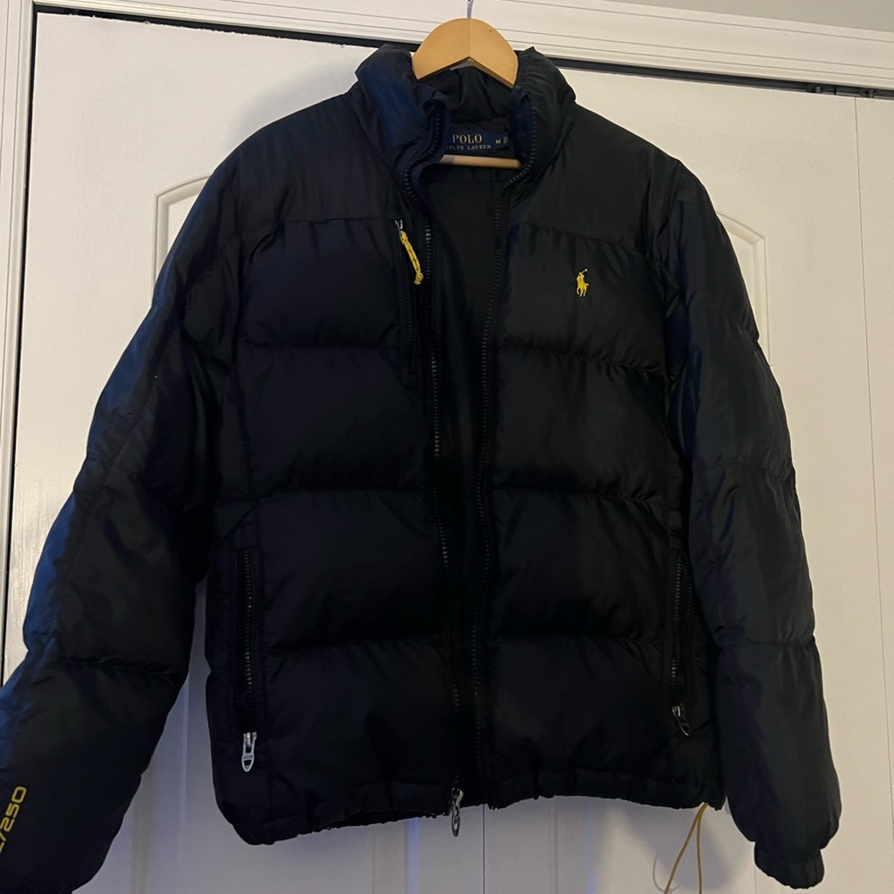 Polo Ralph Laure Black Puffer Jacket RL 250 Full Zip Down Insulated Puffer